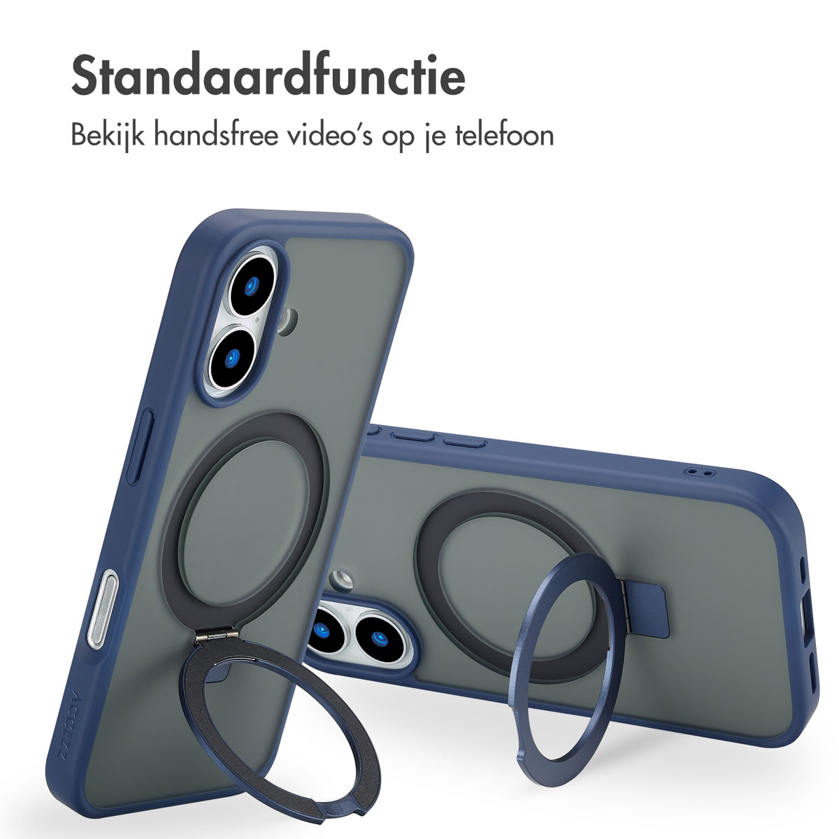 ACCEZZ Ring Stand Backcover met MagSafe - Geschikt voor Apple iPhone 16 - Telefoonhoesje voor Apple iPhone 16 Blauw