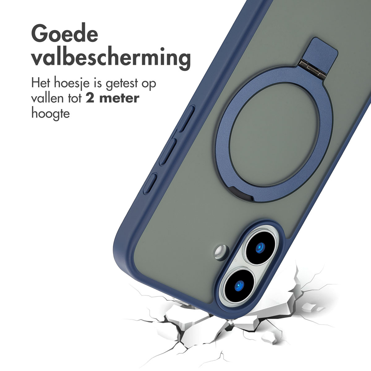 ACCEZZ Ring Stand Backcover met MagSafe - Geschikt voor Apple iPhone 16 - Telefoonhoesje voor Apple iPhone 16 Blauw