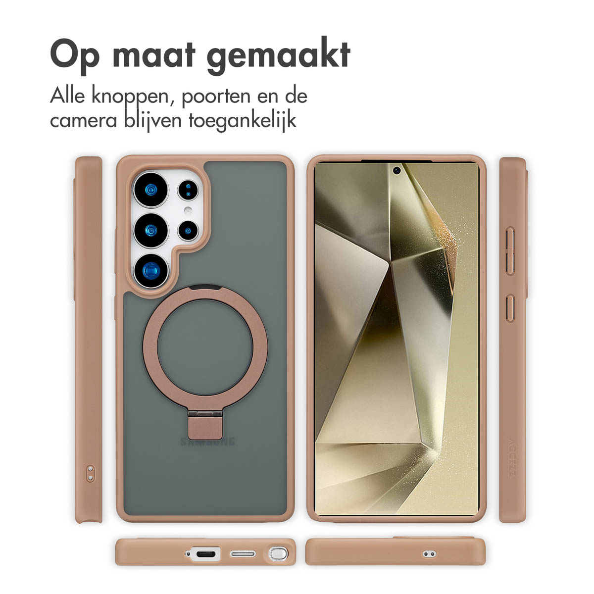 Coque de téléphone avec découpes. La coque a un anneau magnétique et est faite sur mesure pour le téléphone.