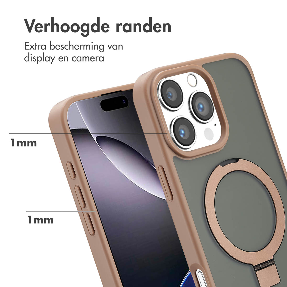 ACCEZZ Ring Stand Backcover met MagSafe - Geschikt voor Apple iPhone 16 Pro Max - Telefoonhoesje voor Apple iPhone 16 Pro Max Bruin
