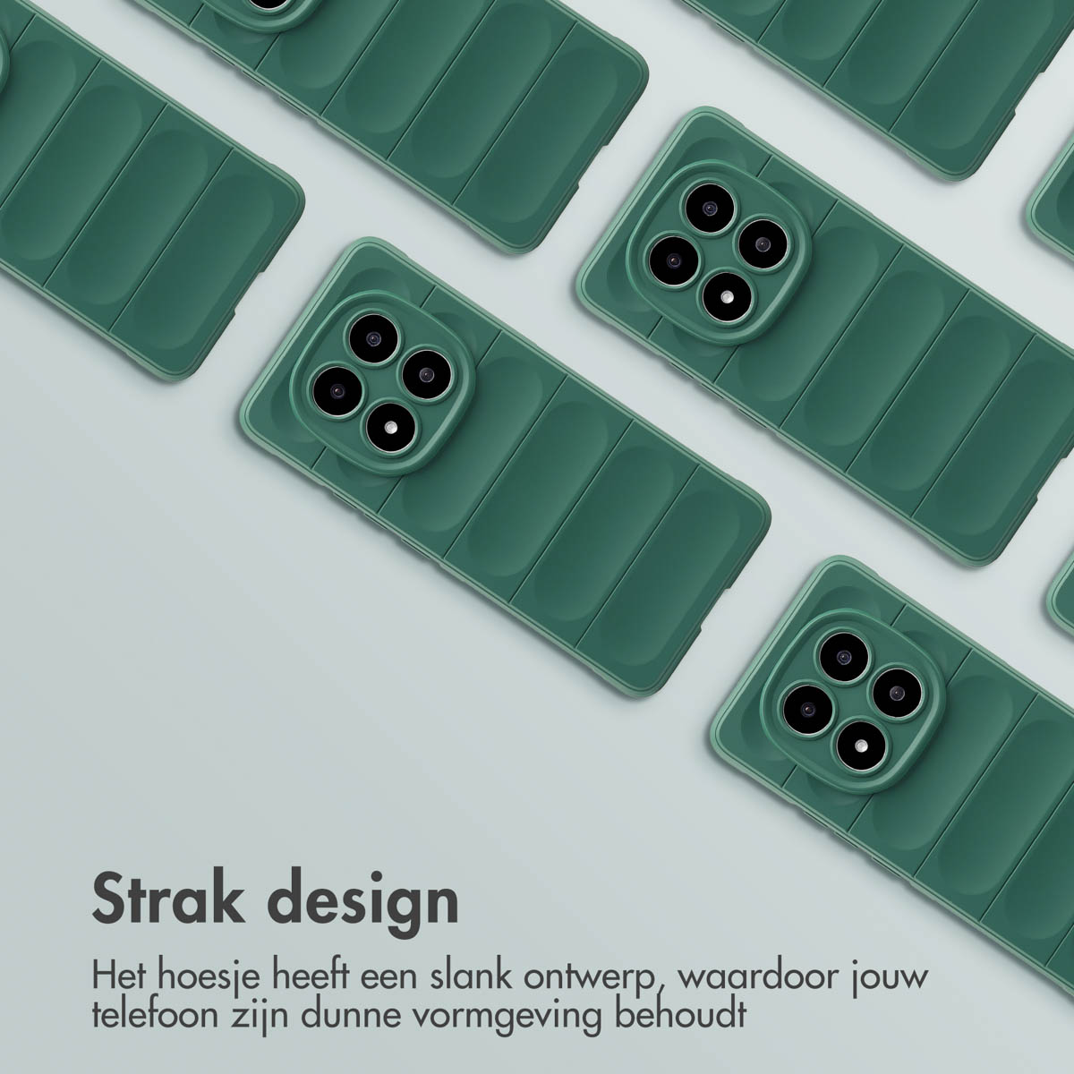 Groene telefoonhoesjes. De hoesjes hebben een slank ontwerp. De telefoon behoudt zijn slanke vorm.