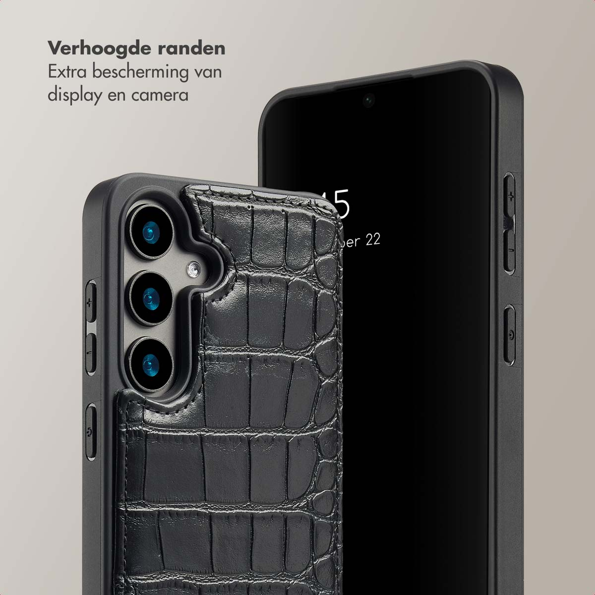 SELENCIA Nova Croco Backcover met koord en pashouder - Geschikt voor Samsung Galaxy S24 - Telefoonhoesje voor Samsung Samsung Galaxy S24 Zwart