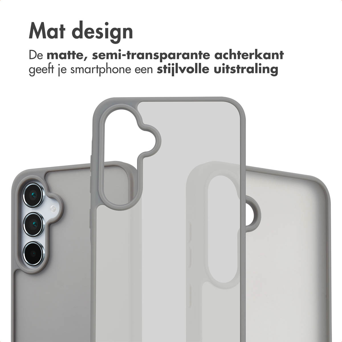 Trois coques de téléphone. Cadre gris avec dos transparent.