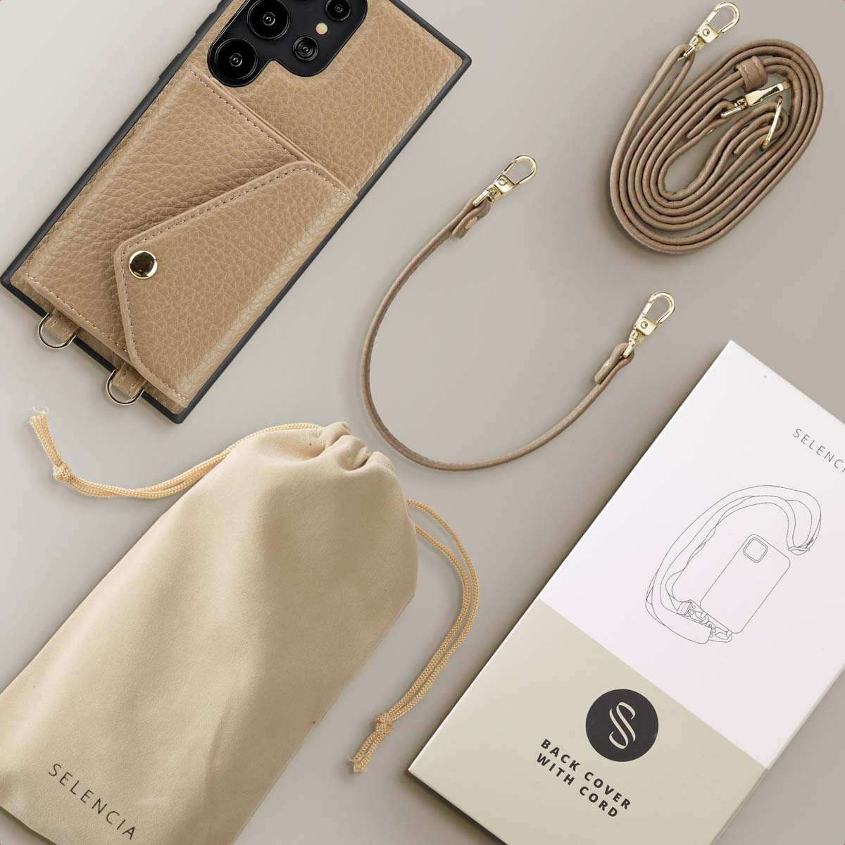 SELENCIA Coque avec lanière compatible avec Samsung Galaxy S24 Ultra Étui de Téléphone voor Samsung Samsung Galaxy S24 Ultra Beige