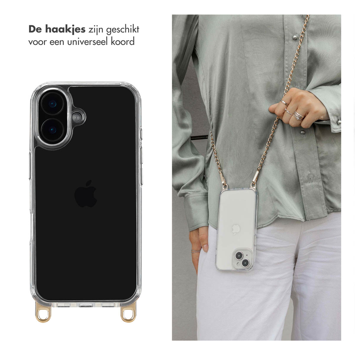 SELENCIA Cord Case - zonder koord - Geschikt voor Apple iPhone 16 - Telefoonhoesje voor Apple iPhone 16 Transparant