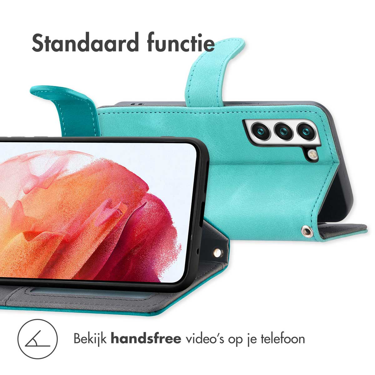 Coque de téléphone sarcelle avec fonction support, téléphone avec écran coloré.