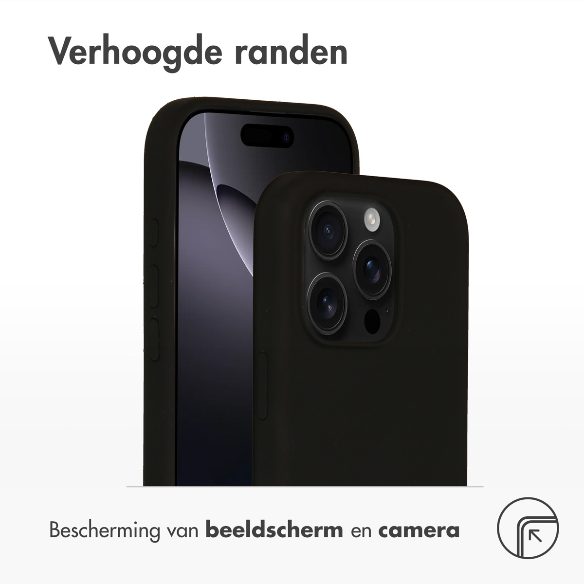 Une coque de téléphone noire. Elle a des bords surélevés pour protéger l'écran et l'appareil photo. Minimaliste.