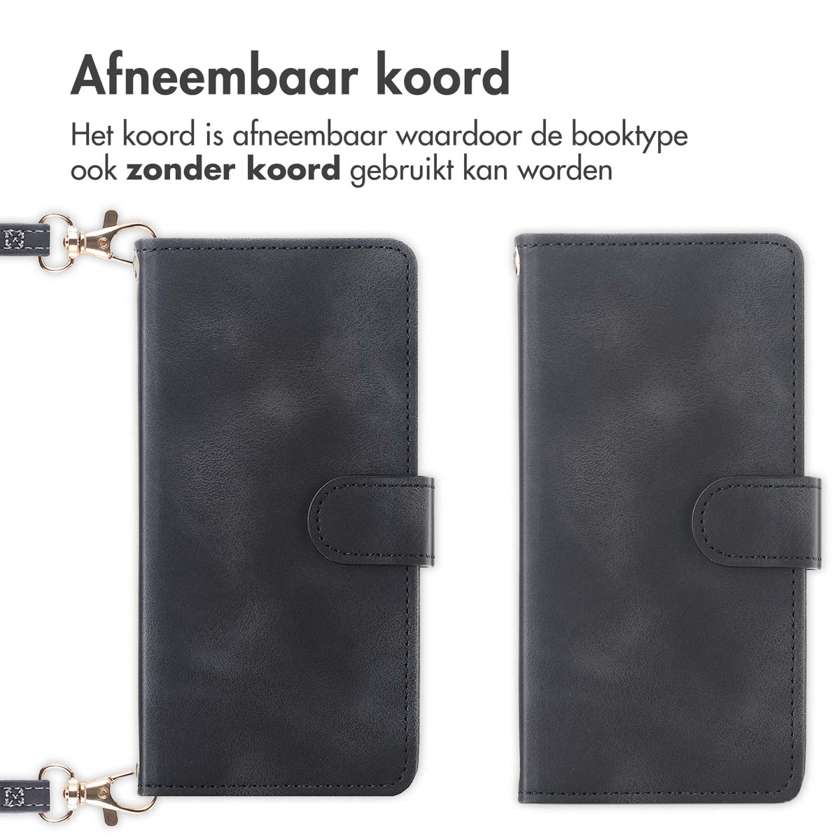 Twee telefoonhoesjes, één met een afneembaar koord.