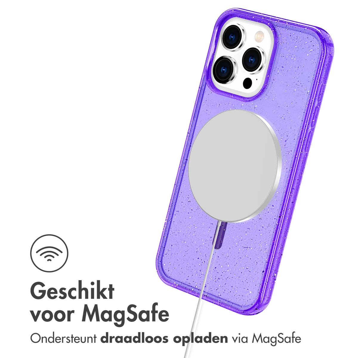 IMOSHION Sparkle Backcover met MagSafe geschikt voor Apple iPhone 15 Pro Max Telefoonhoesje voor Apple iPhone 15 Pro Max Paars