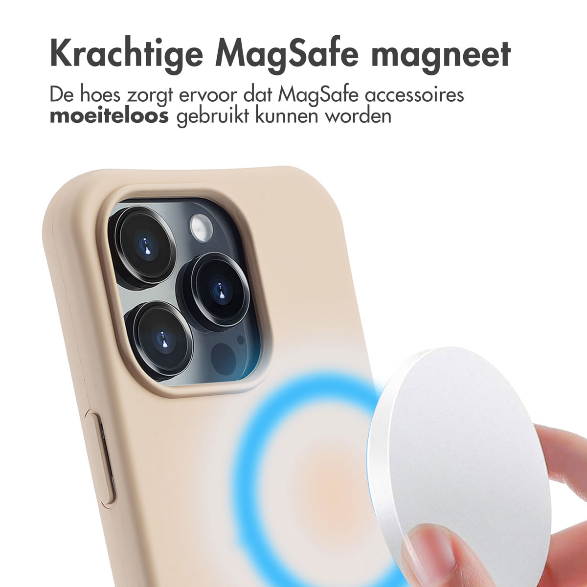 Une coque de téléphone avec un chargeur MagSafe assorti. La coque a un design bleu.