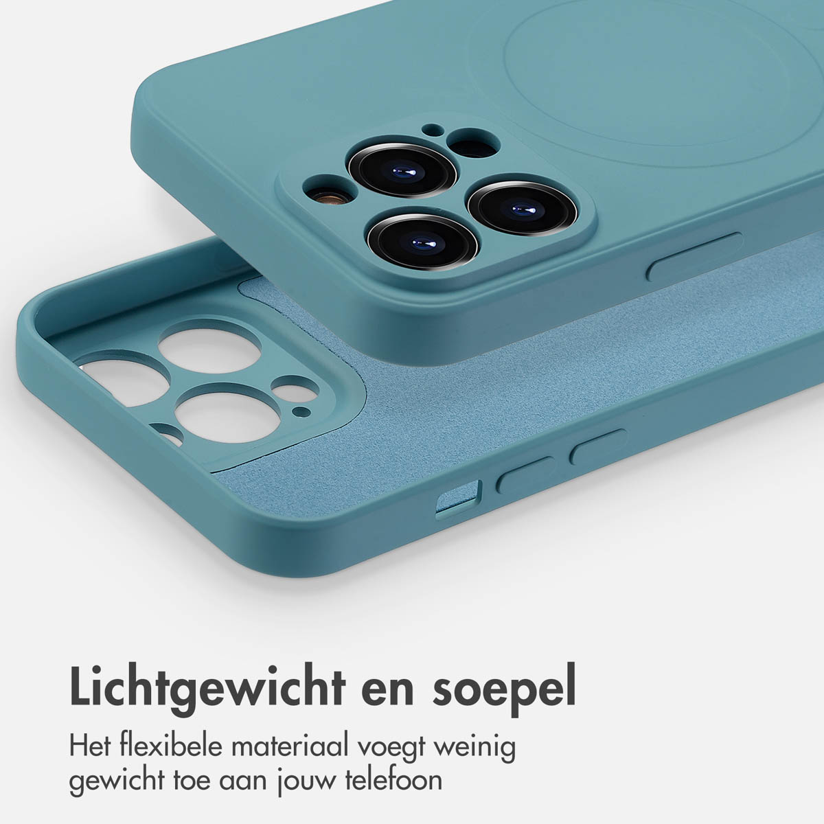 Coque de téléphone bleue, ouverte, montre l'intérieur. Téléphone non attaché.
