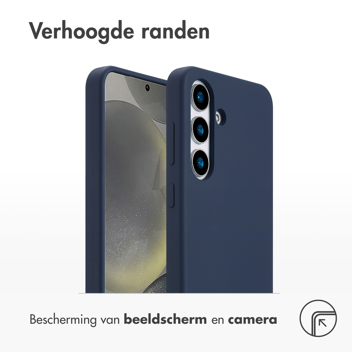 Blaue Handyhülle. Telefon ist innen. Kamera und Tasten sind sichtbar.