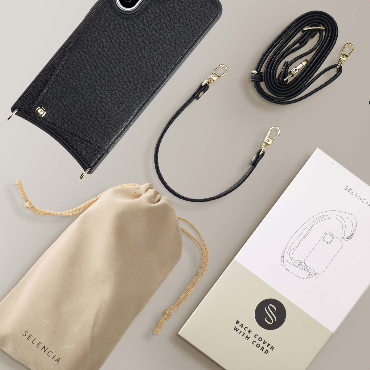 SELENCIA Nova Backcover met koord en pashouder - Geschikt voor Samsung Galaxy A36 / A56 - Telefoonhoesje voor Samsung Samsung Galaxy A36/Samsung Galaxy A56 (5G) Zwart