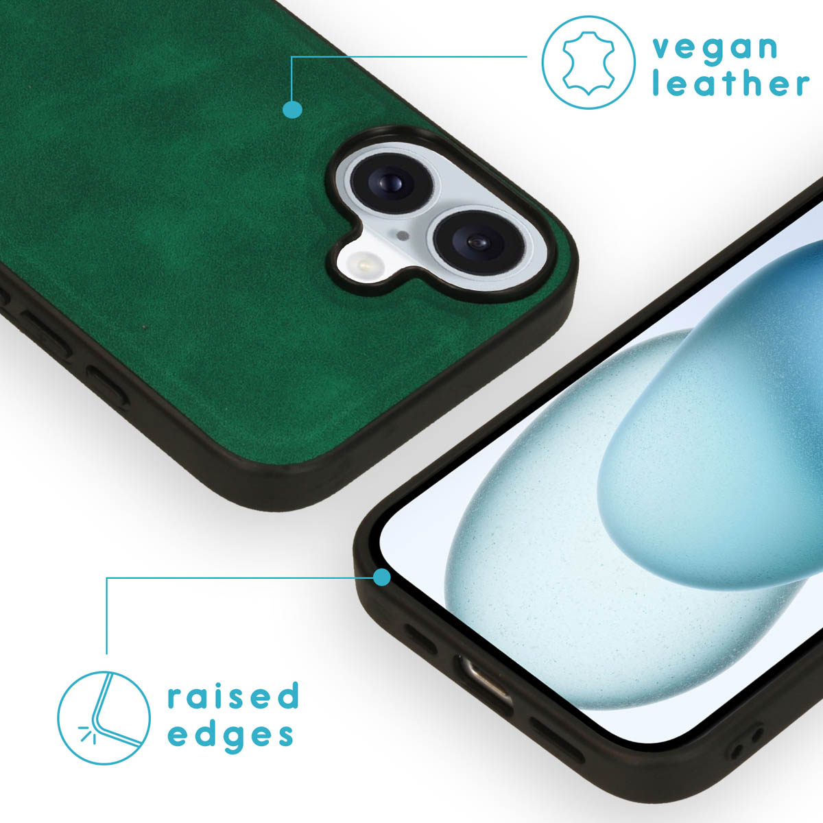 IMOSHION Abnehmbare luxuriöse Klapphülle 2-in-1, Bookcover, Apple, iPhone 16, Dunkelgrün