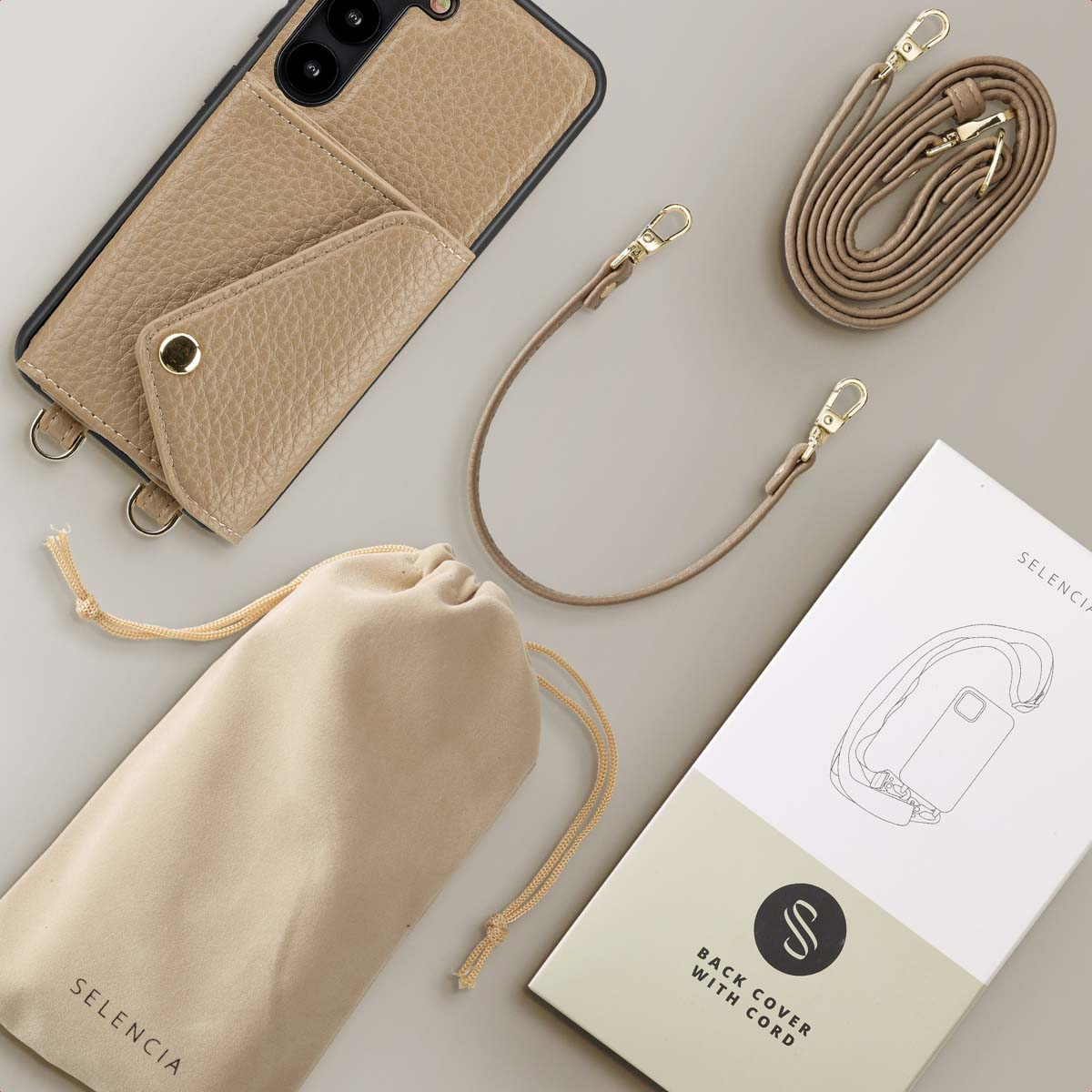 SELENCIA Sera Koordhoes met pashouder envelop - Geschikt voor Samsung Galaxy S23 - Telefoonhoesje voor Samsung Samsung Galaxy S23 Beige