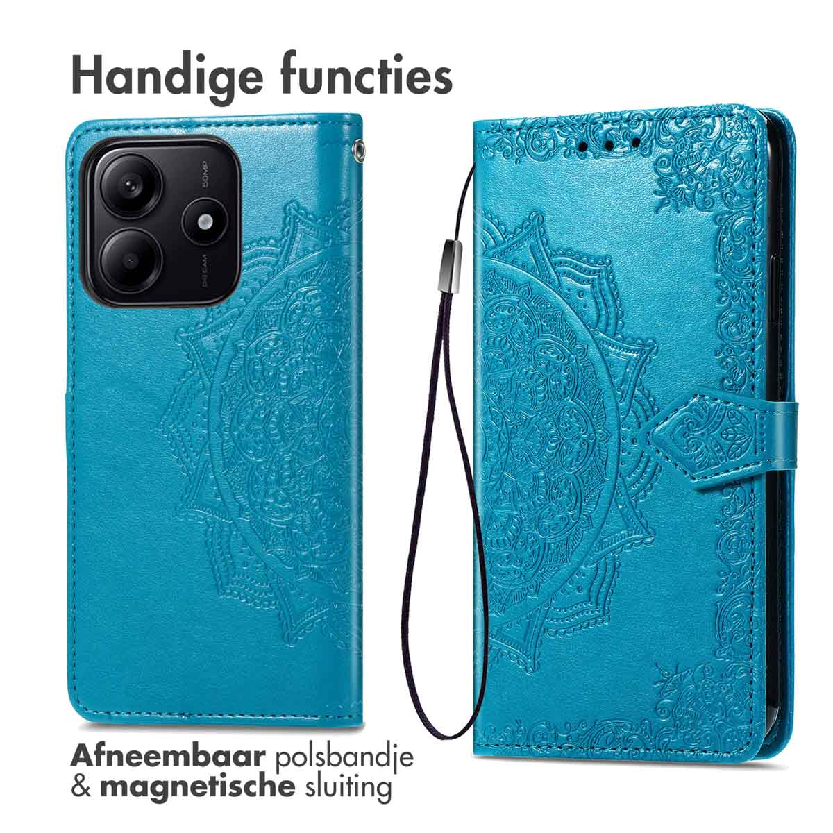 IMOSHION Mandala Bookcase - Geschikt voor Xiaomi Redmi Note 14 (5G) - Telefoonhoesje voor Xiaomi Xiaomi Redmi Note 14 5G Turquoise
