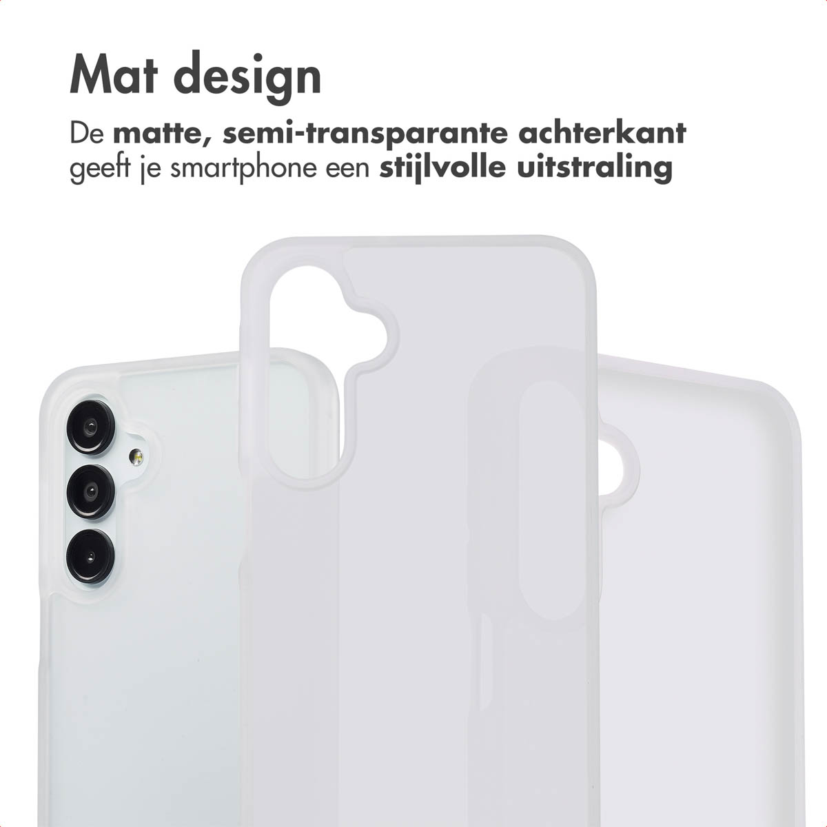 Coque de téléphone blanche avec appareil photo et flash. Textes en arrière-plan.