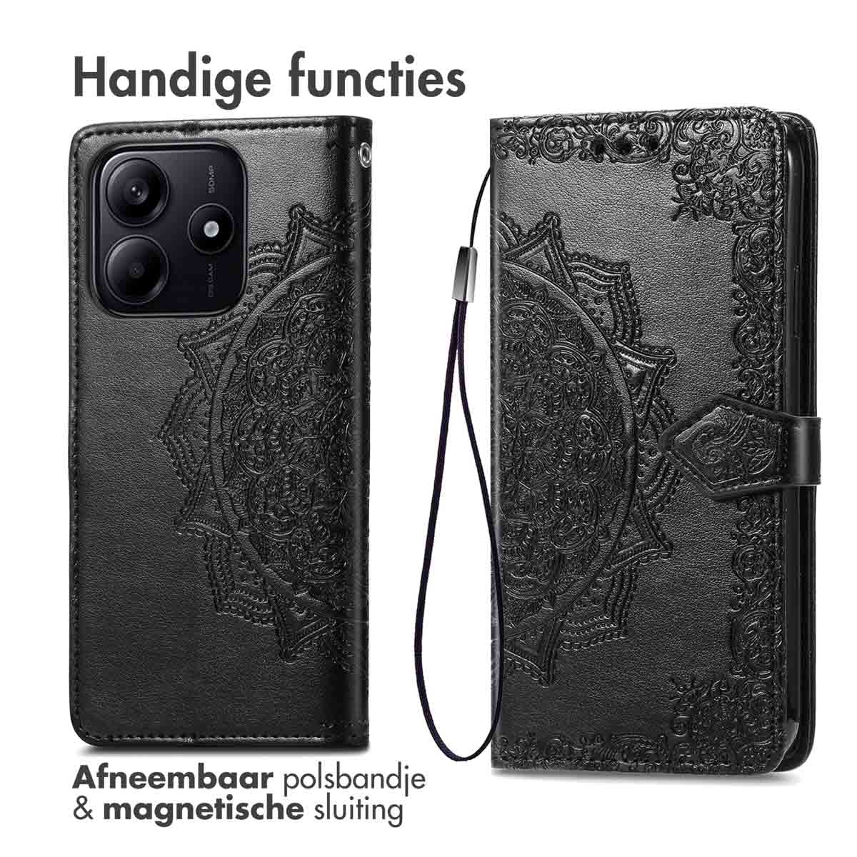 IMOSHION Mandala Bookcase - Geschikt voor Xiaomi Redmi Note 14 (5G) - Telefoonhoesje voor Xiaomi Xiaomi Redmi Note 14 5G Zwart