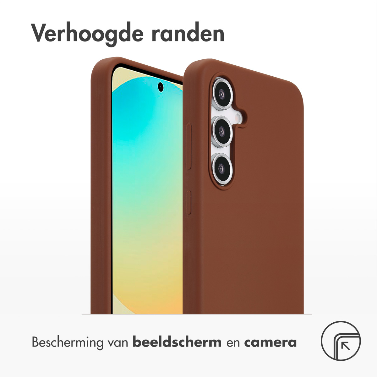 Une coque de téléphone marron avec un téléphone à l'intérieur.