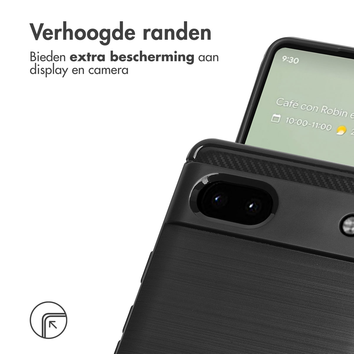 Telefono nero con custodia che mostra protezione extra sullo schermo e sulla fotocamera.