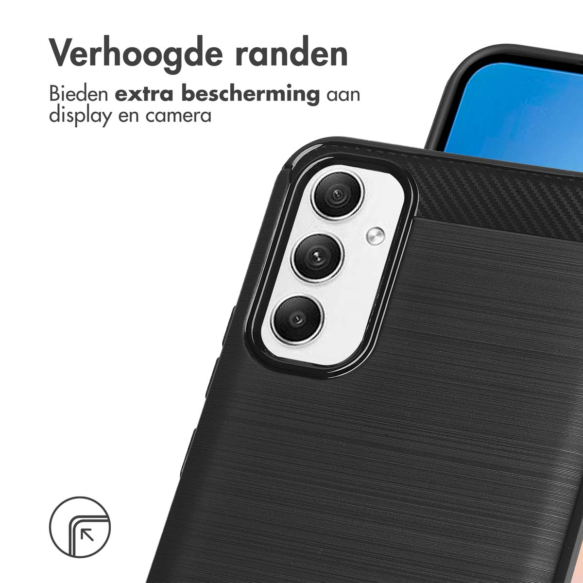 Una custodia per telefono con un telefono, che mostra un bordo rialzato con un design strutturato.