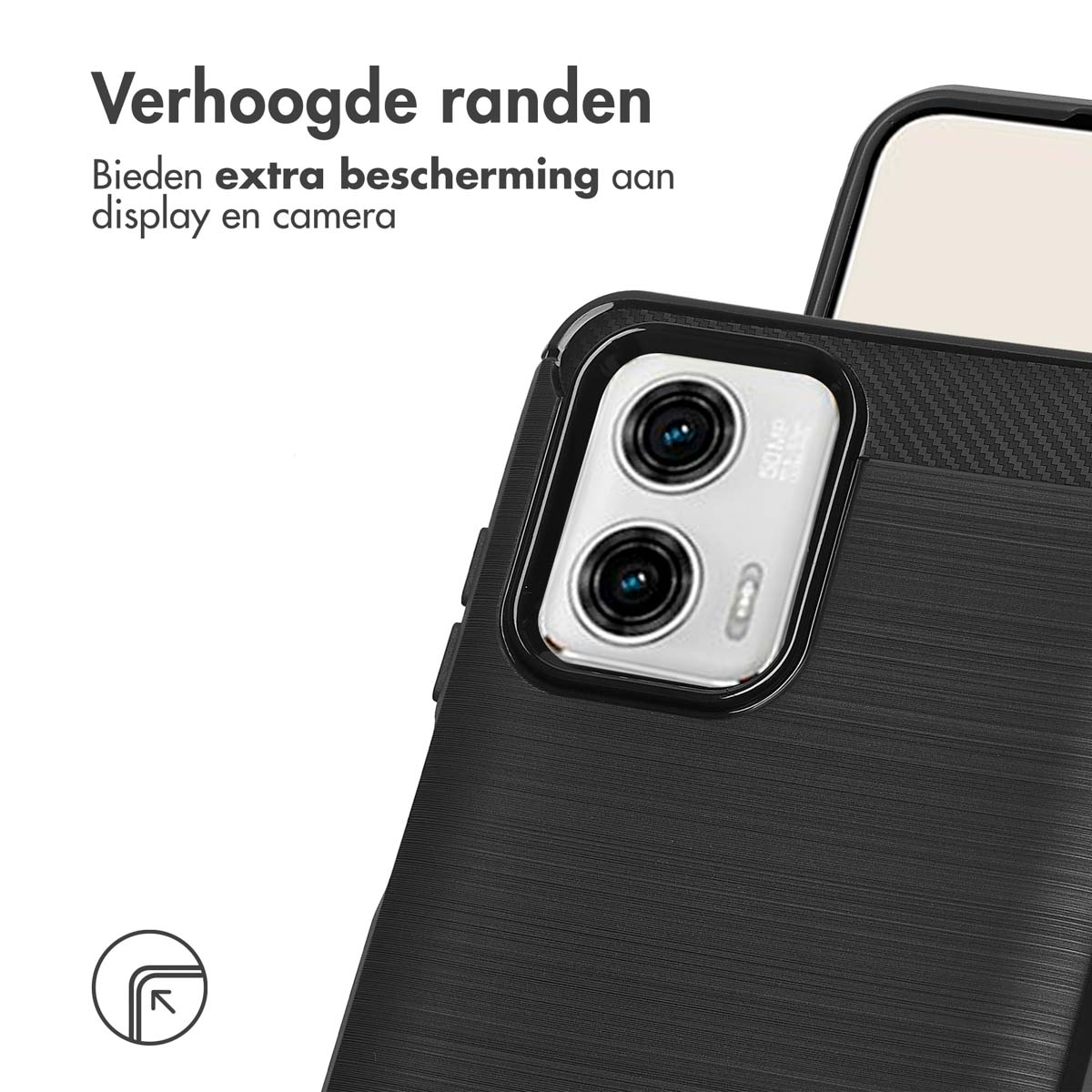 Een telefoonhoesje met verhoogde randen, close-up van een telefoon met een camerabult.