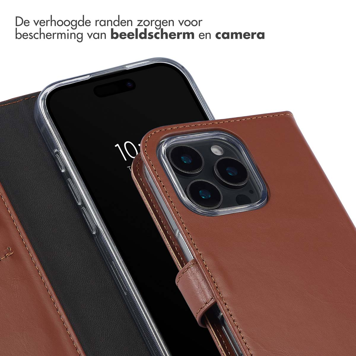 SELENCIA porta carte in vera pelle Cover per Apple iPhone 16 Pro, Marrone chiaro