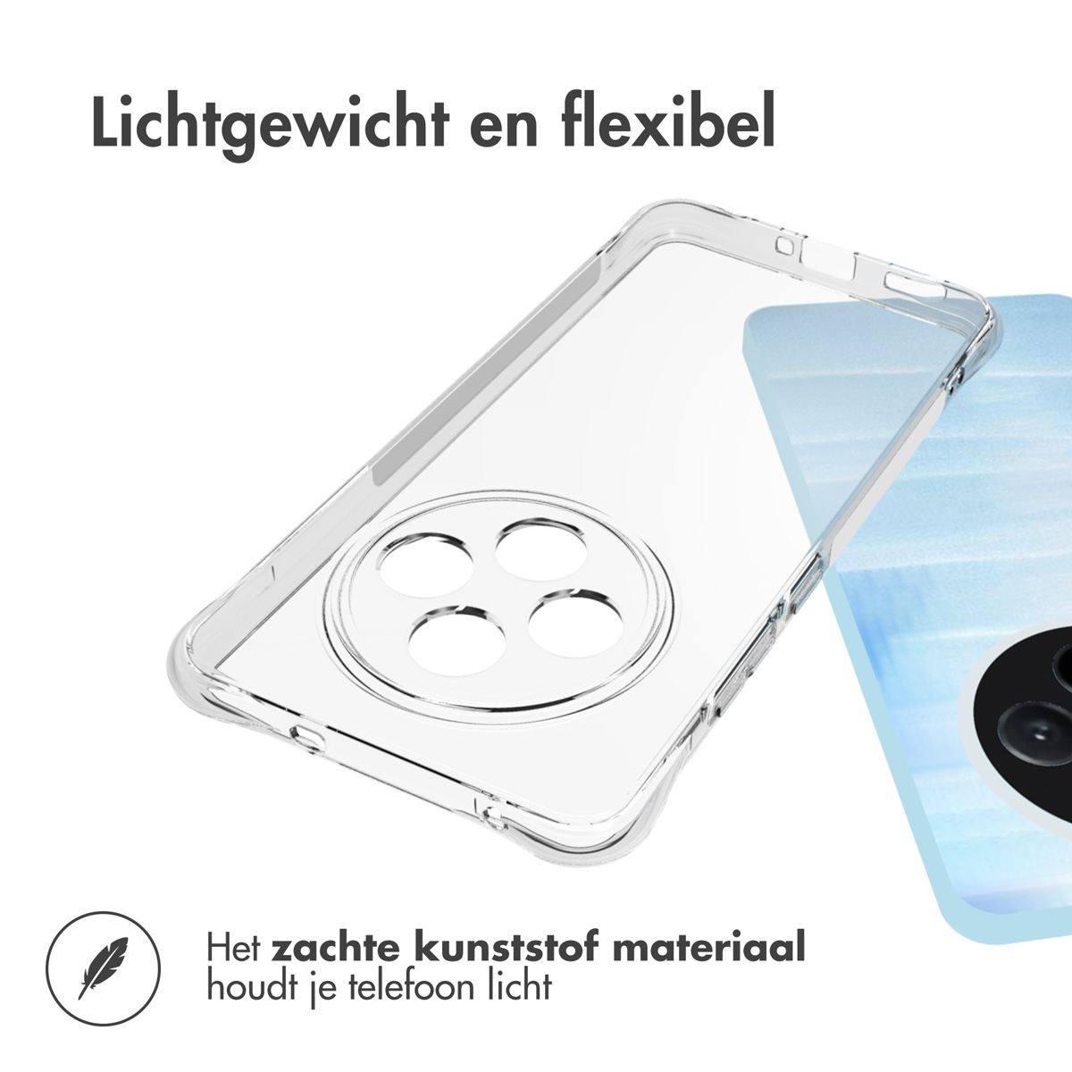 Eine transparente Handyhülle auf weißem Hintergrund. Die Hülle ist transparent und zeigt ein Telefon darin.