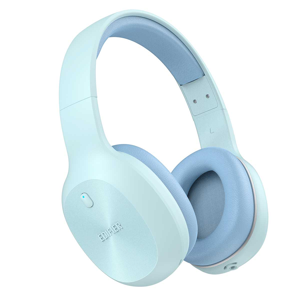 Cuffie wireless azzurro chiaro con cuscinetti morbidi.