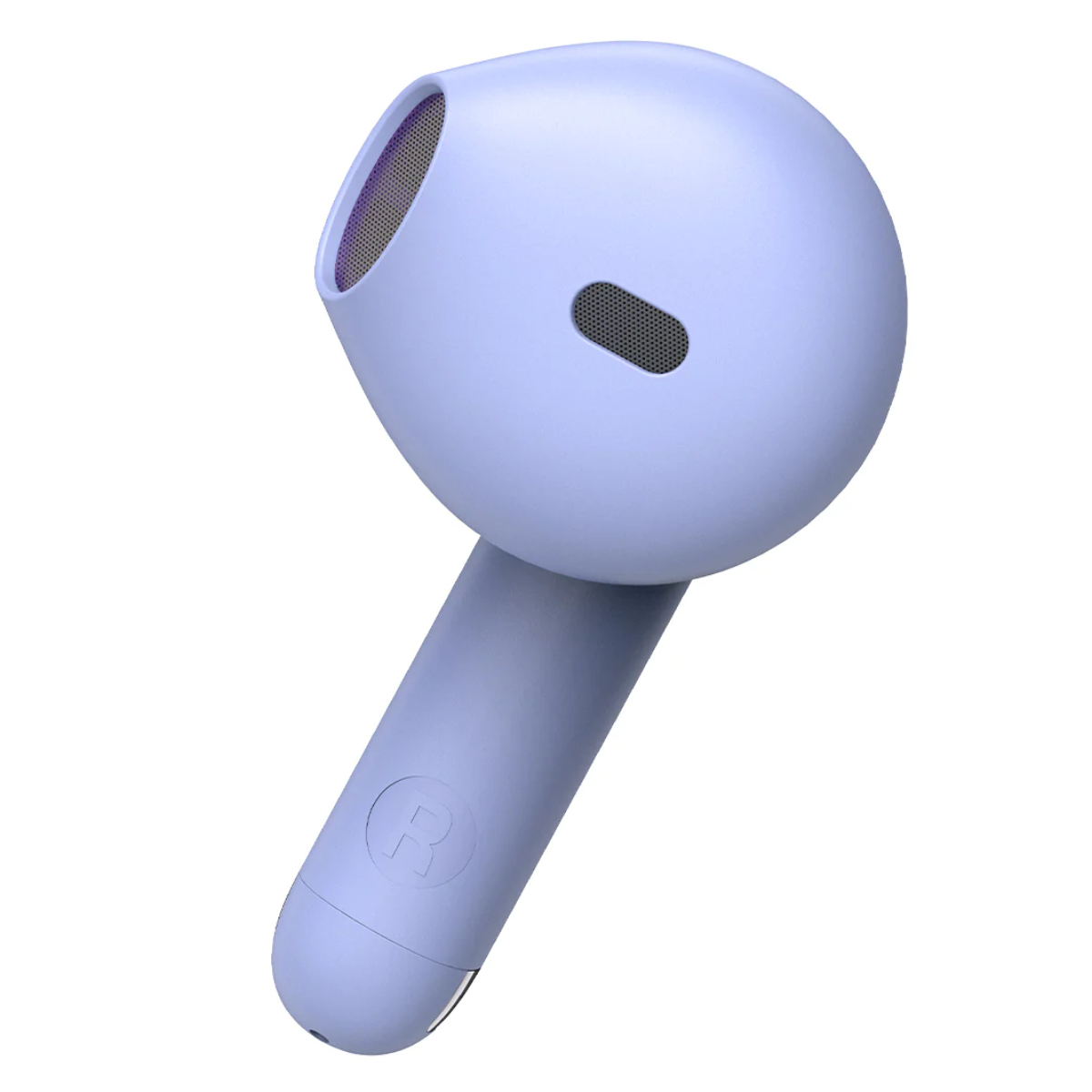 Un auricolare viola chiaro con una rete nera e un'asta.