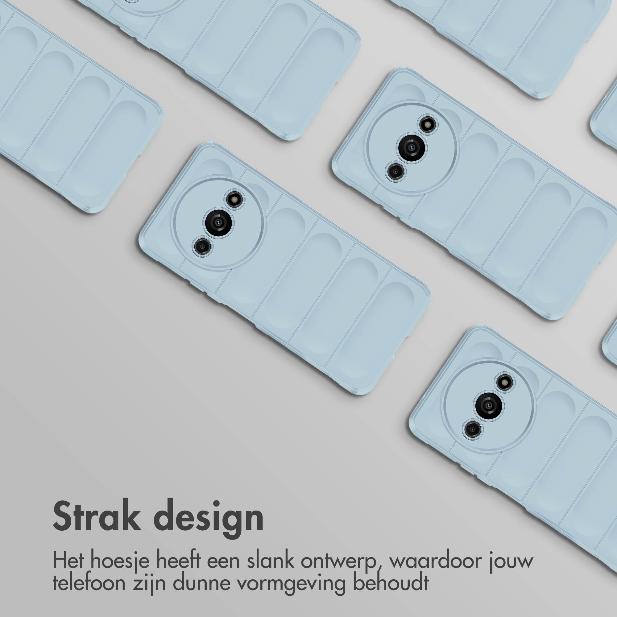 Coques de téléphone bleu clair. Les coques ont un design rectangulaire avec une découpe pour l'appareil photo.
