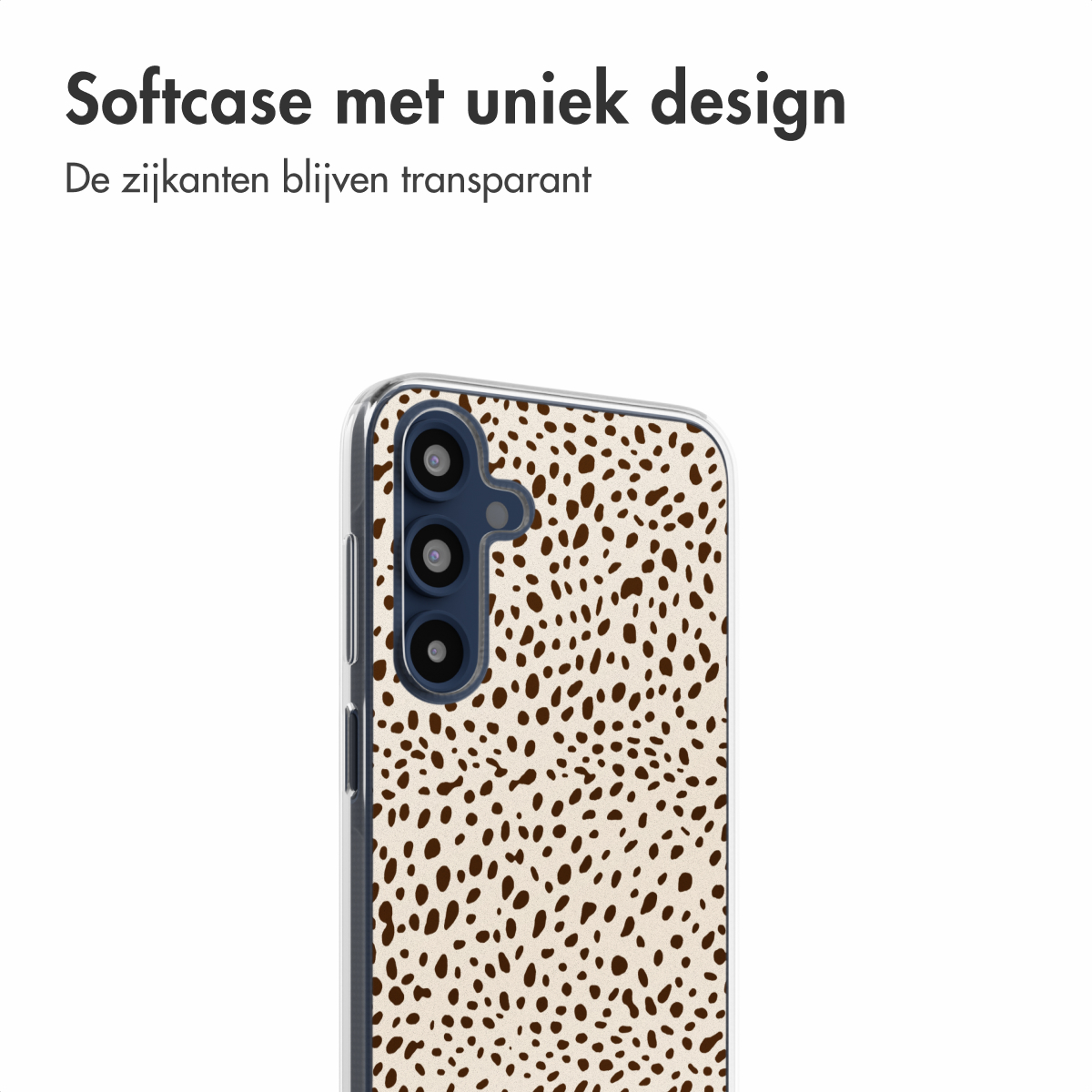 Une coque de téléphone avec un motif moucheté marron et beige.