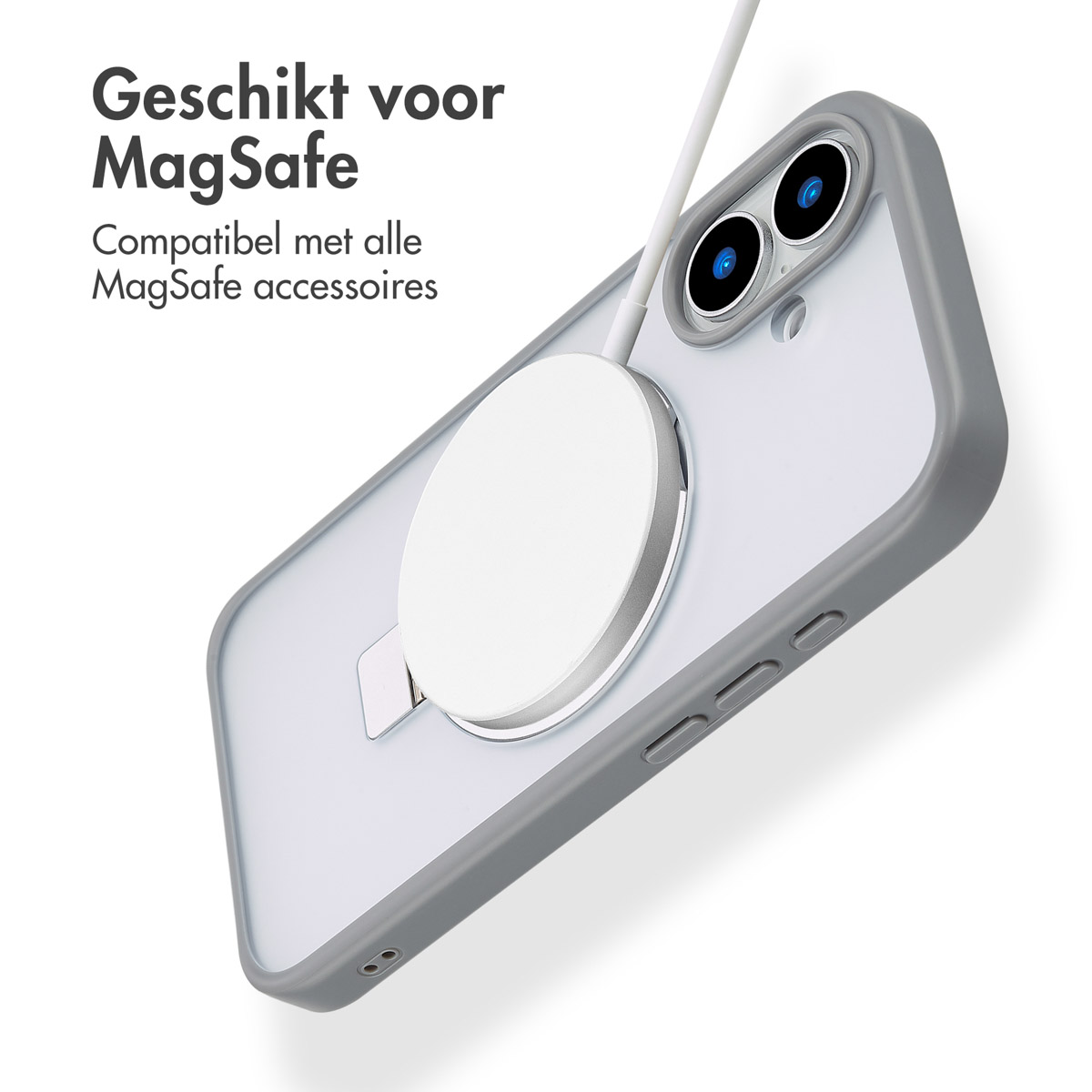 ACCEZZ Ring Stand Backcover met MagSafe - Geschikt voor Apple iPhone 16 - Telefoonhoesje voor Apple iPhone 16 Grijs