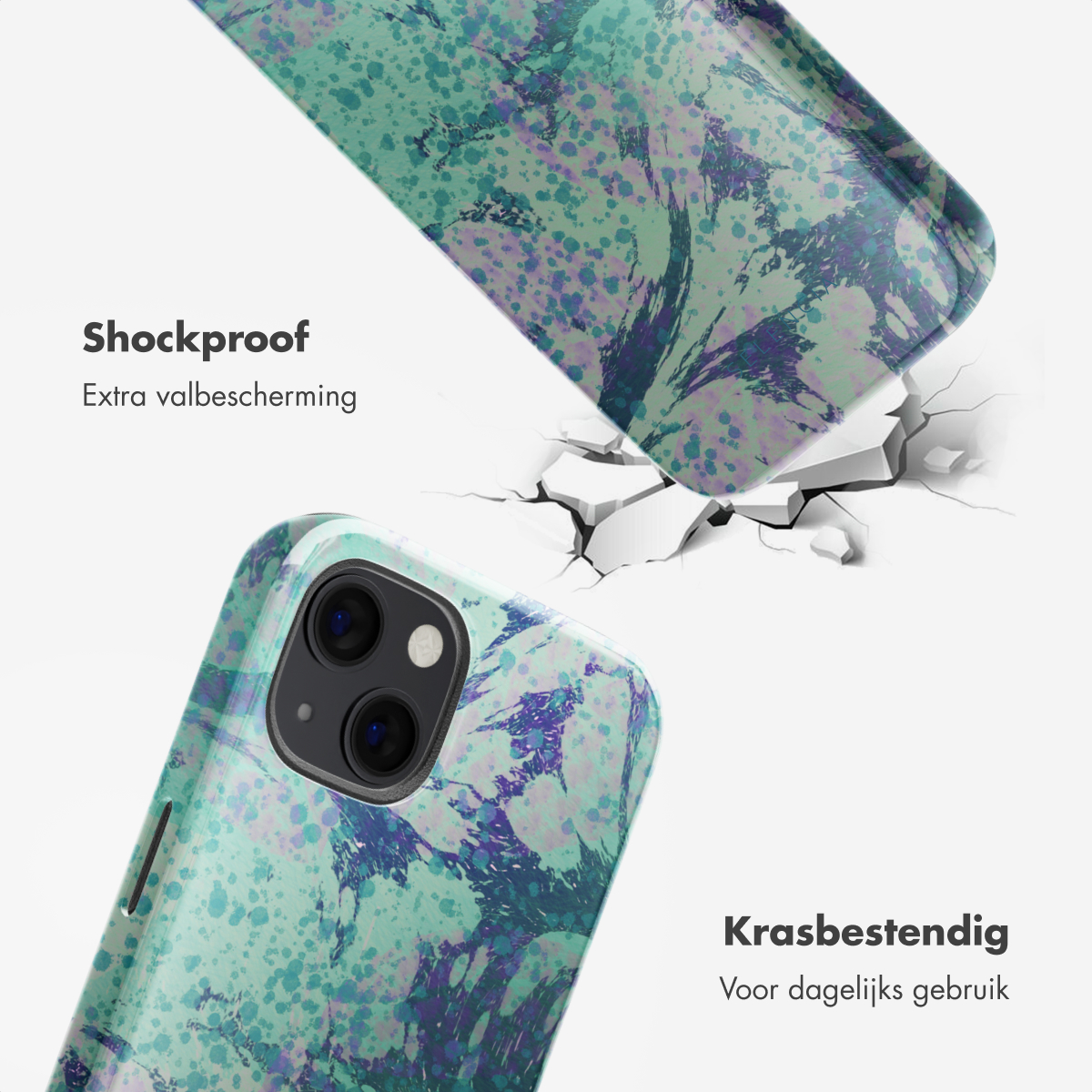 Deux coques de téléphone, une motif marbre, une zèbre, effet de surface fissurée.