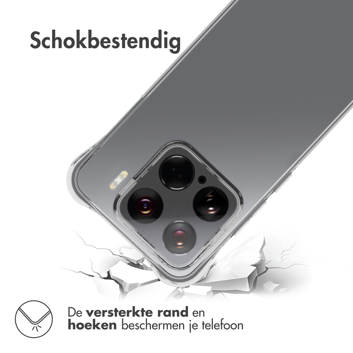 Transparante telefoonhoes, telefoon erin, scheuren op de vloer. Witte achtergrond.