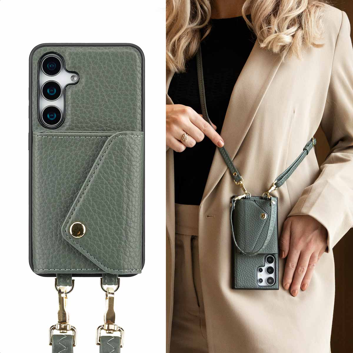 SELENCIA Sera Koordhoes met pashouder envelop - Geschikt voor Samsung Galaxy S25 / S24 - Telefoonhoesje voor Samsung Samsung Galaxy S24/Samsung Galaxy S25 Groen