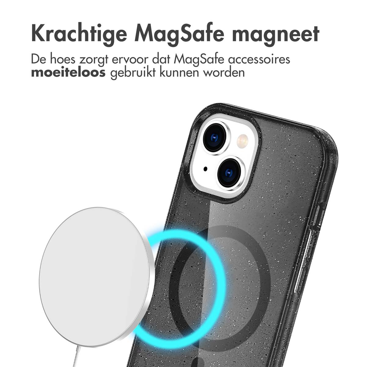 IMOSHION Sparkle Backcover met MagSafe geschikt voor iPhone 15 Phone case for Apple iPhone 15 Black