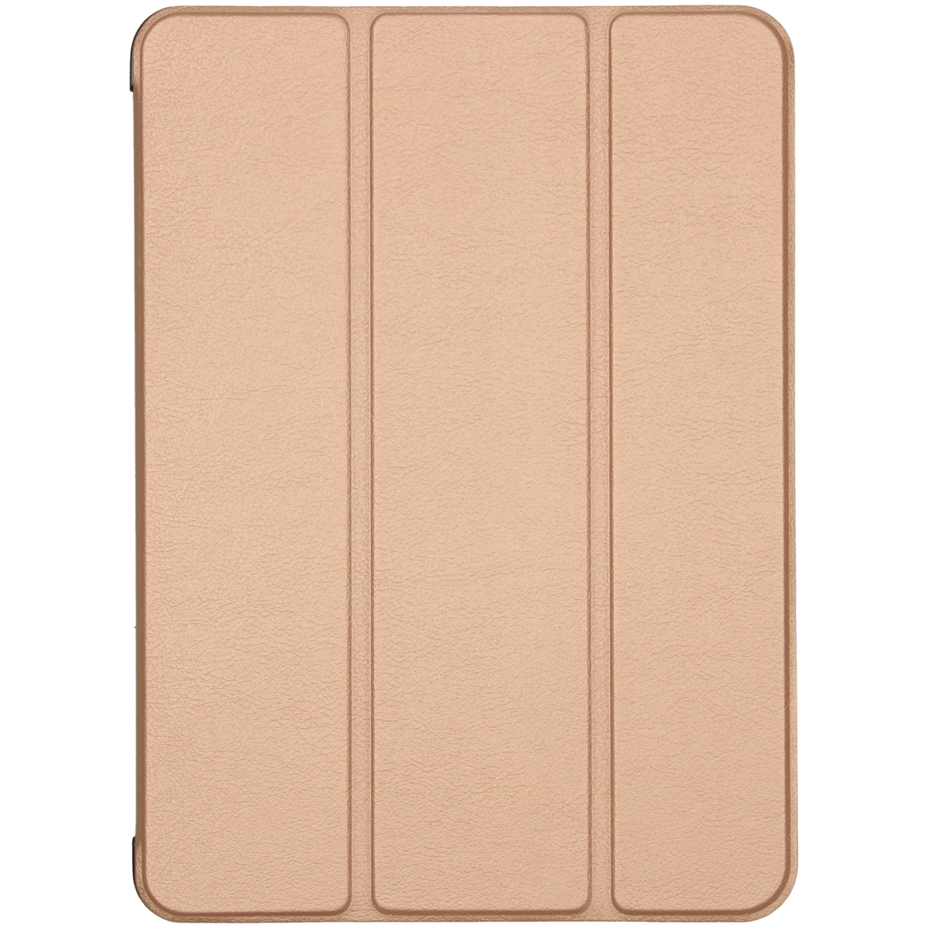 Tablethoes in beige kleur. De hoes is gesloten. De achtergrond is wit.