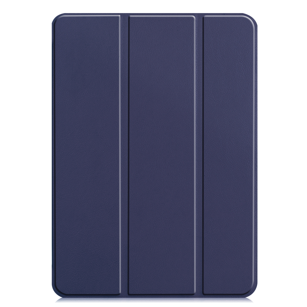 Dark blue tablet case, closed. Shows the cover folds.