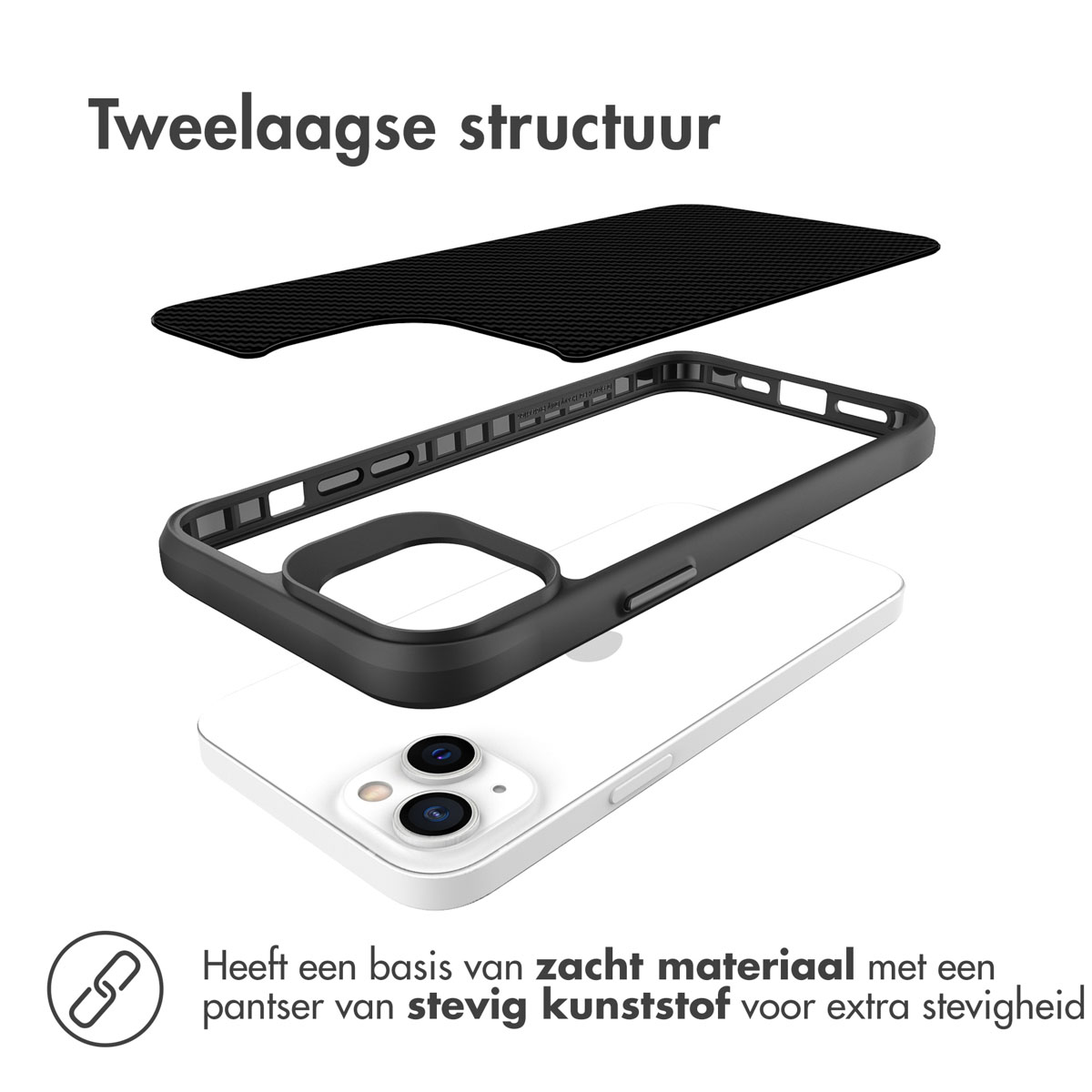 Black phone case with two layers. The case is on a white phone.