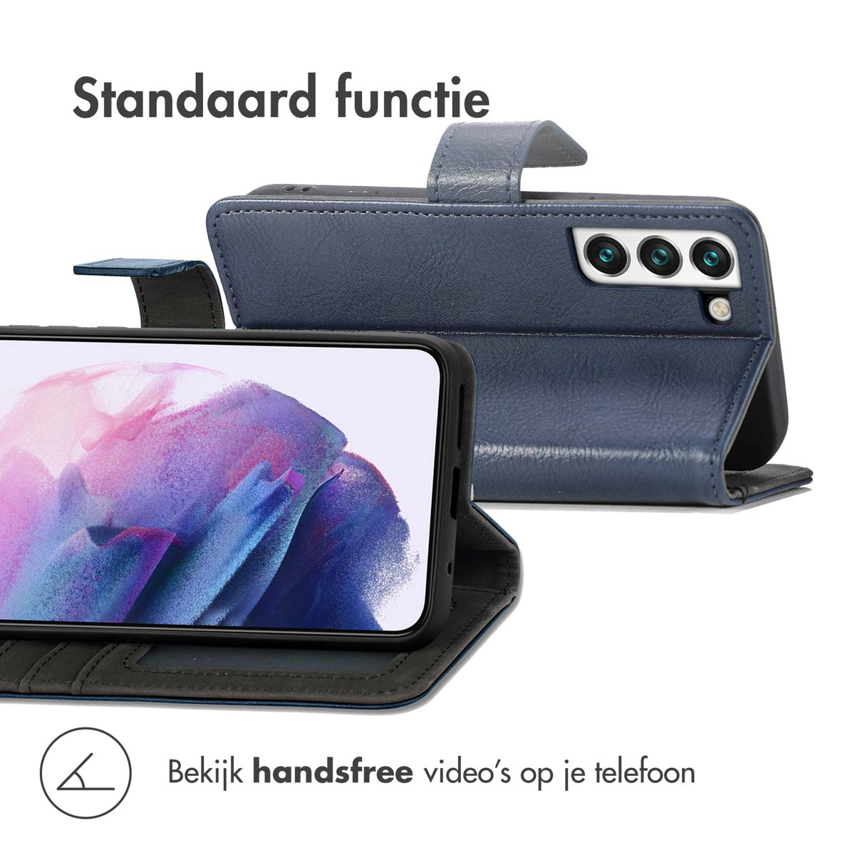 IMOSHION Luxe Bookcase - Geschikt voor Samsung Galaxy S22 - Telefoonhoesje voor Samsung Samsung Galaxy S22 Donkerblauw