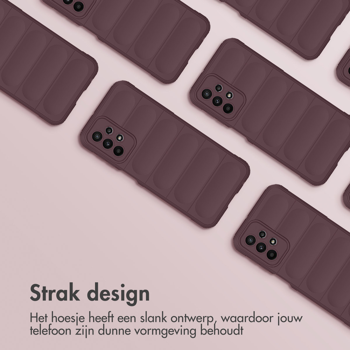 Burgundy phone cases with horizontal lines are displayed. The phone cameras and design are visible.