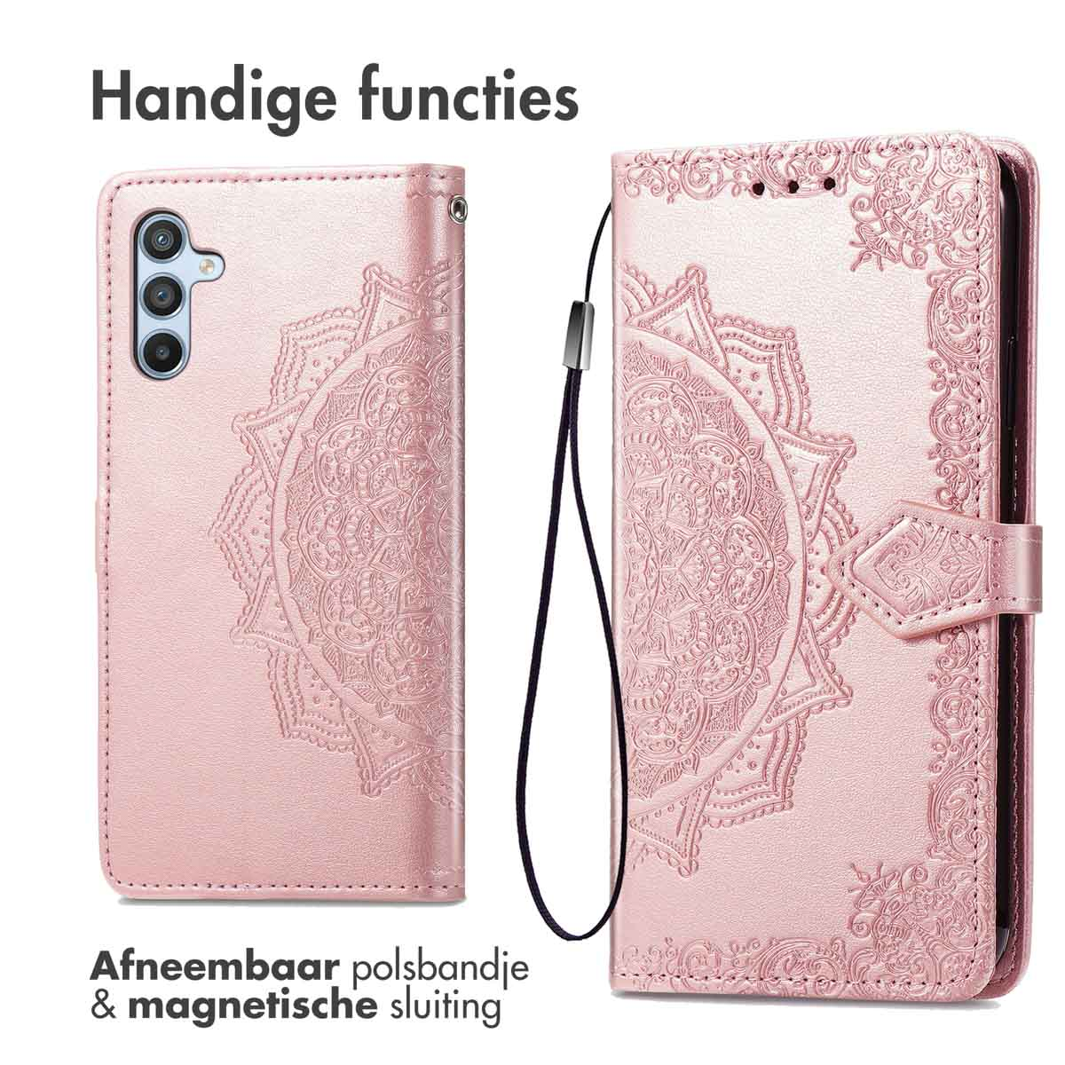 IMOSHION Mandala Bookcase - Geschikt voor Samsung Galaxy A54 (5G) - Telefoonhoesje voor Samsung Samsung Galaxy A54 (5G) Rosé goud