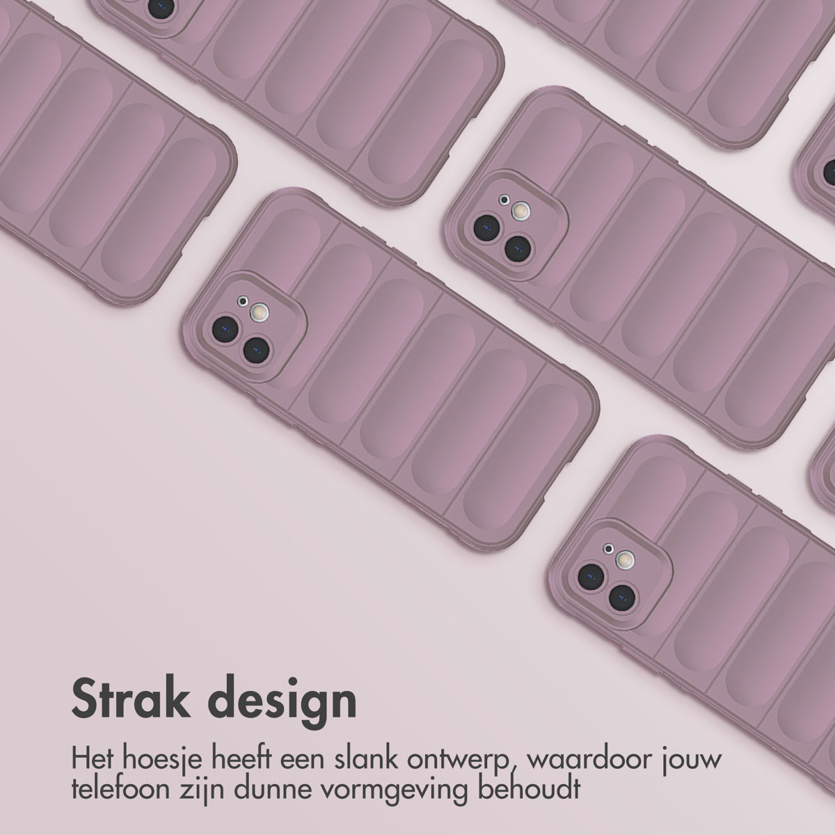 Meerdere paarse telefoonhoesjes op een lichte achtergrond, met een slank design.
