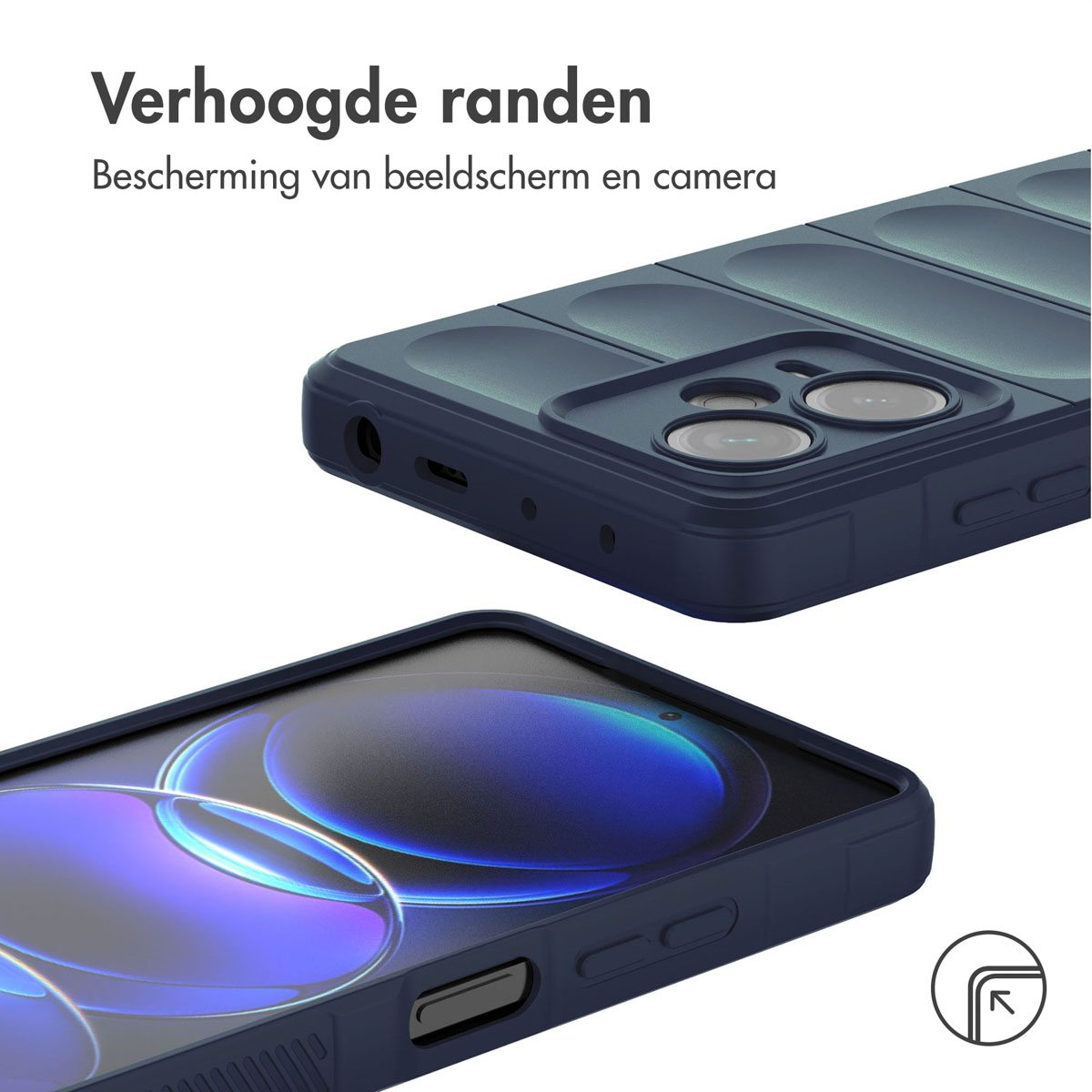 Coque de téléphone et téléphone avec bords surélevés, vue rapprochée.