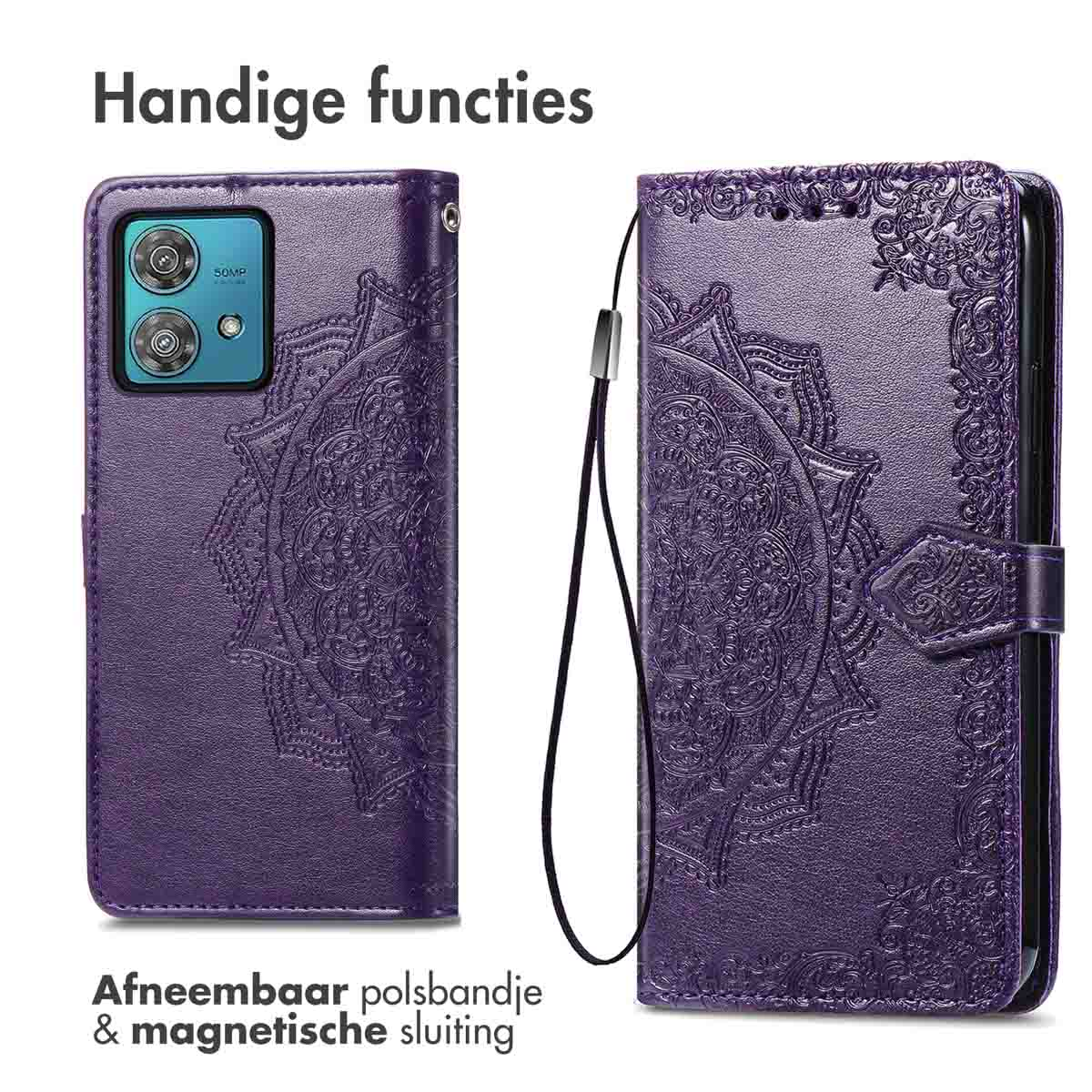 IMOSHION Mandala Bookcase - Geschikt voor Motorola Moto G84 - Telefoonhoesje voor Motorola Motorola Moto G84 Paars