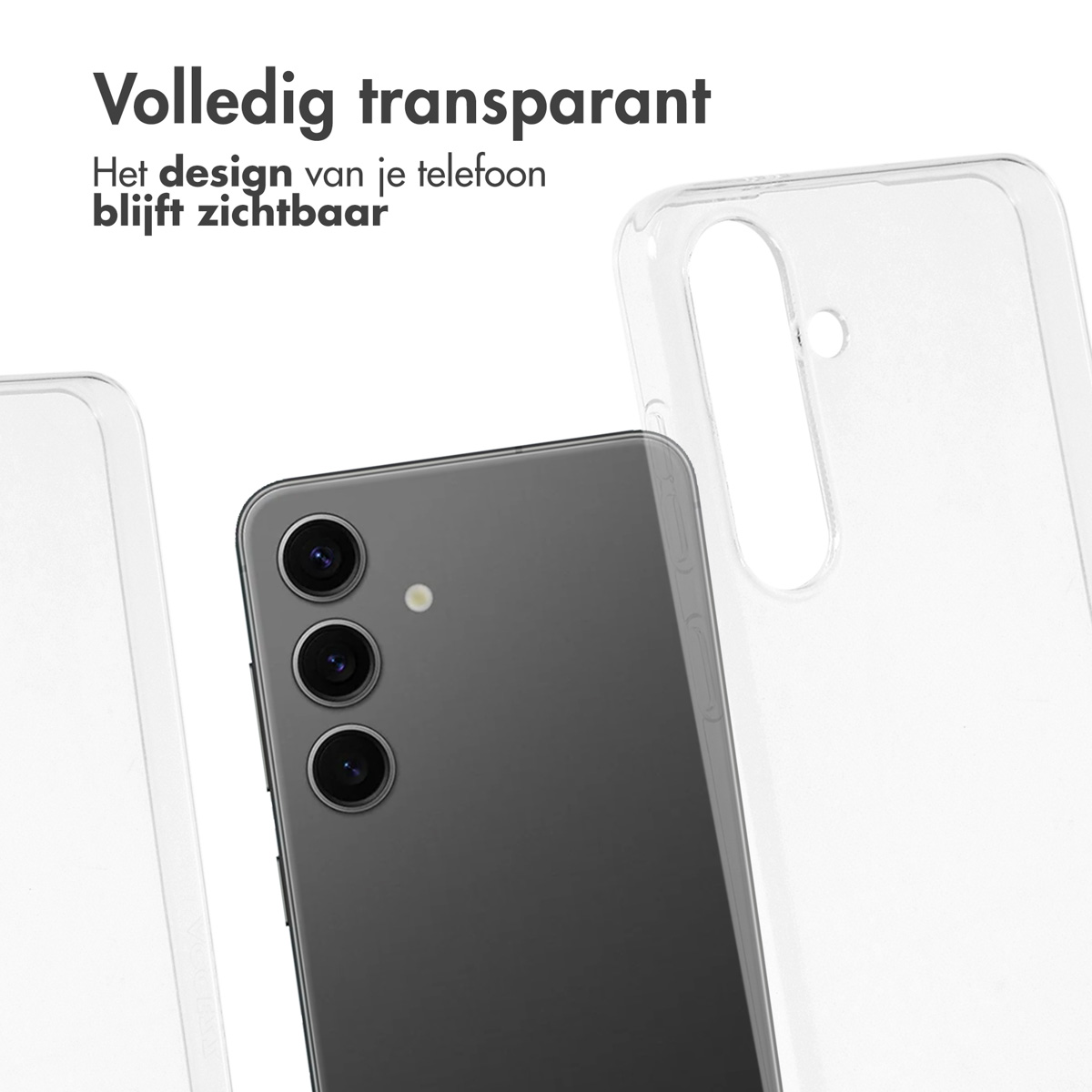 Un téléphone à l'intérieur d'une coque transparente. Le téléphone est noir et la coque est transparente.