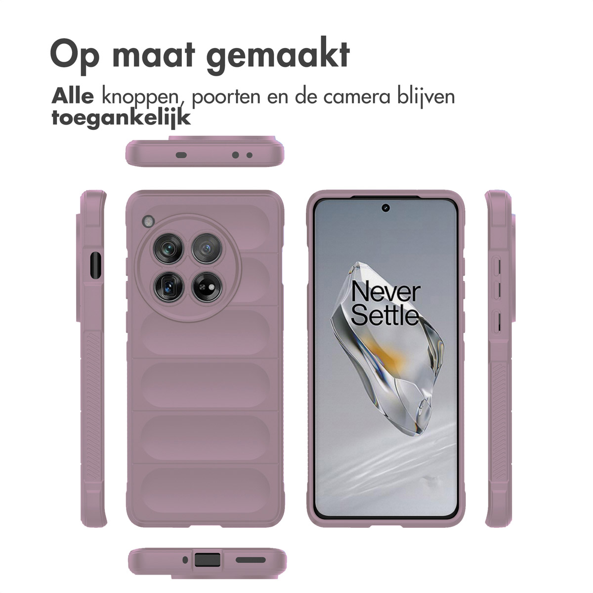 Custodia per telefono viola con un design unico. Un telefono è mostrato dentro.
