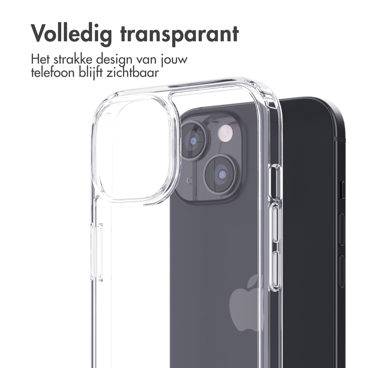 Coque de téléphone transparente avec un téléphone à l'intérieur. Le téléphone est noir.