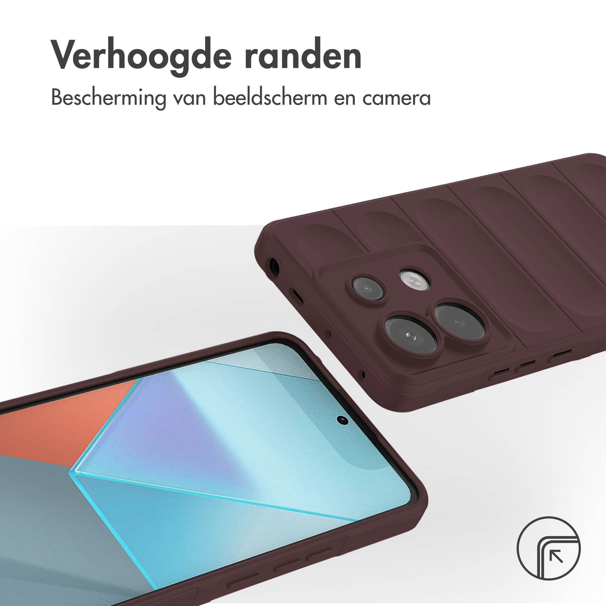 Bourgondische telefoonhoes met verhoogde randen, beschermt scherm en camera.